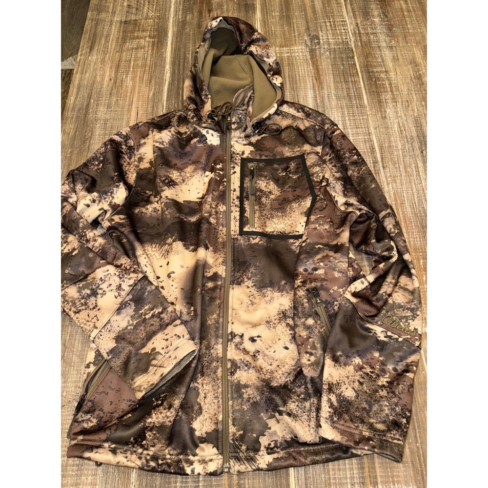 Cabelas Mens Camo Full Zip Hooded Fleece Lined Hunting Jacket 4most windshear L